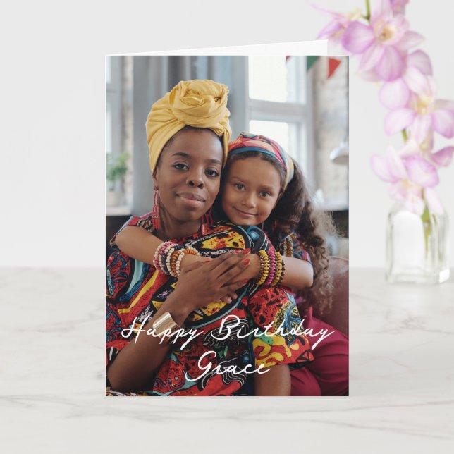 Tarjeta Personaliza tu propia foto del cumpleaños feliz (Orquídea)