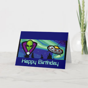 Tarjeta Personalizable Alien Spaceship Cumpleaños