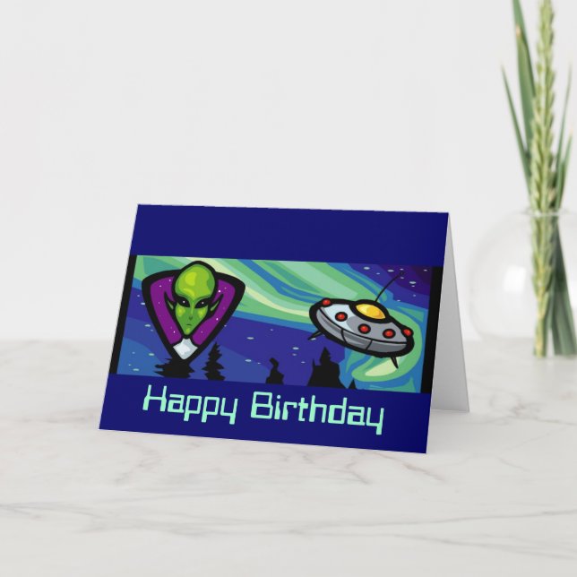 Tarjeta Personalizable Alien Spaceship Cumpleaños (Anverso)