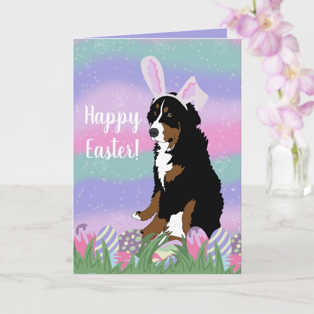 Tarjeta Personalizable Bernese Mountain Dog Easter (Orquídea)