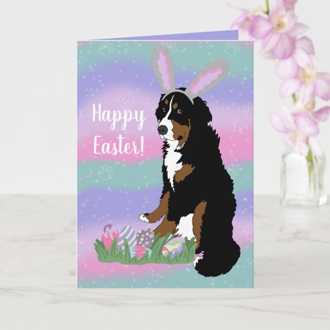 Tarjeta Personalizable Bernese Mountain Dog Easter (Orquídea)
