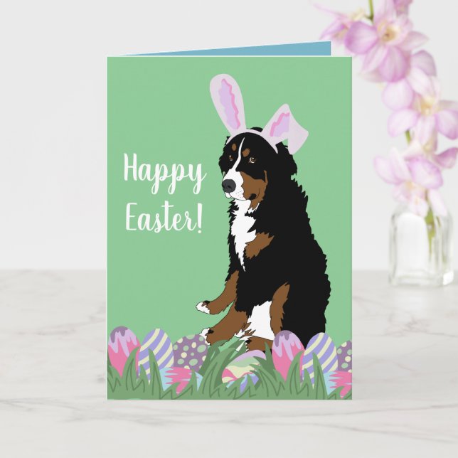 Tarjeta Personalizable Bernese Mountain Dog Easter (Orquídea)
