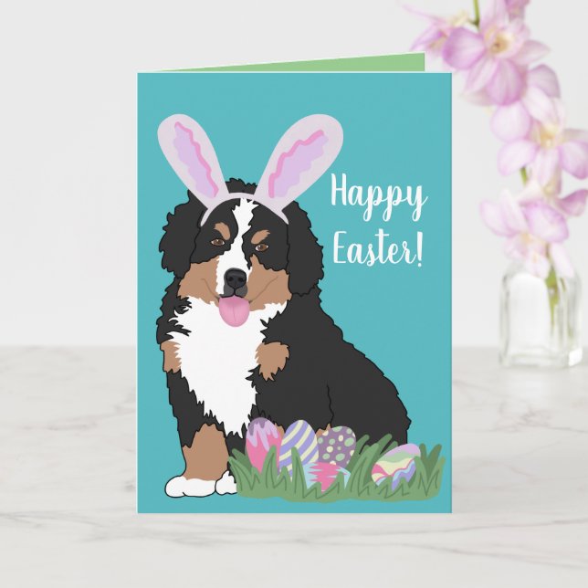 Tarjeta Personalizable Bernese Mountain Dog Puppy Easter (Orquídea)