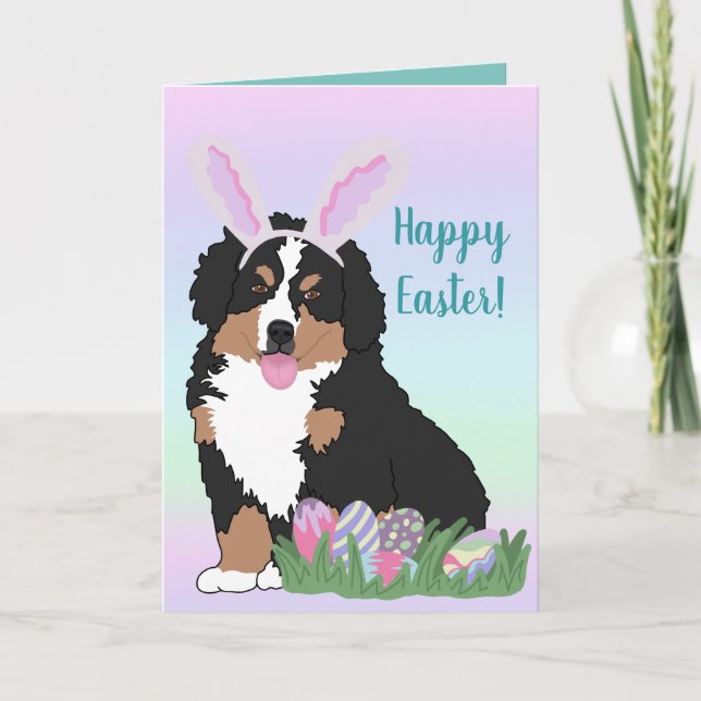 Tarjeta Personalizable Bernese Mountain Dog Puppy Easter (Anverso)