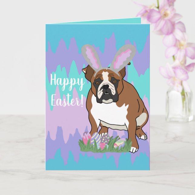 Tarjeta Personalizable Bulldog inglés Pascua (Orquídea)