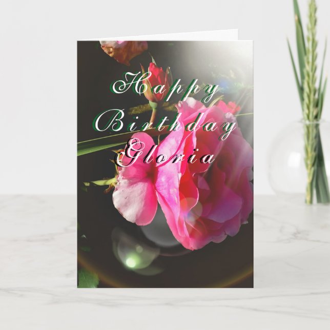 Tarjeta personalizable "Cumpleaños" Floral Rosa (Anverso)