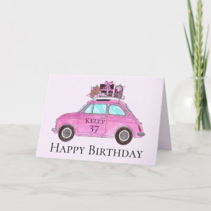 Tarjeta Personalizable Cumpleaños Retro Fiat 500
