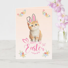 Tarjeta Personalizable Cute Kitten Bunny Easter