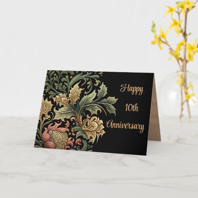 Tarjeta personalizable de 10 años elegante floral negro (flor amarilla)
