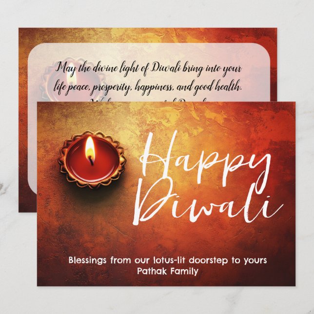 Tarjeta personalizable de Diwali con bendición de  (Anverso / Reverso)