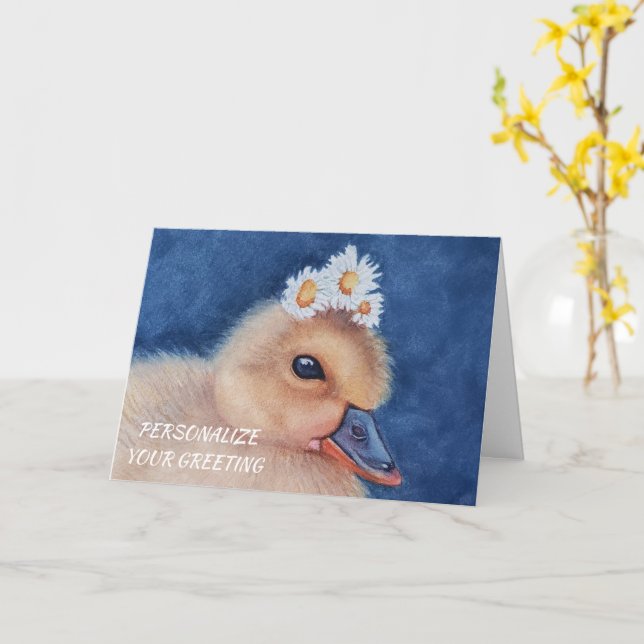 Tarjeta Personalizable de duckling, un bebé lindo (flor amarilla)
