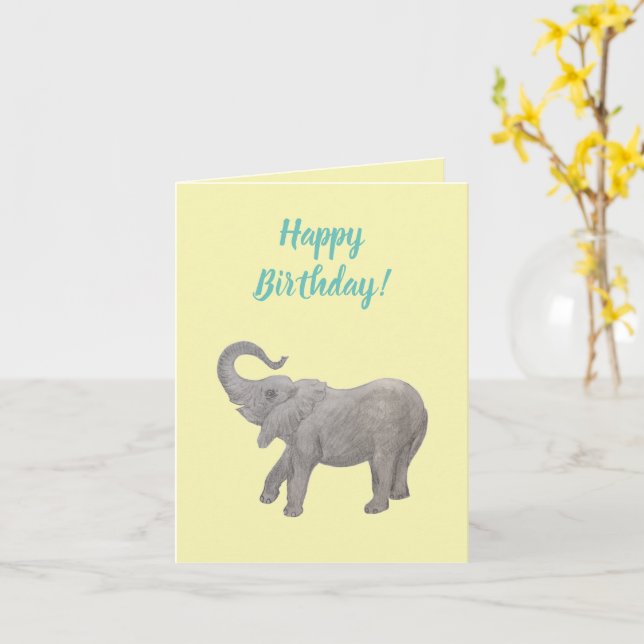 Tarjeta personalizable de elefante bebé (flor amarilla)