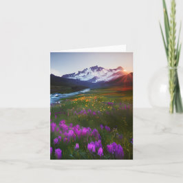 Tarjeta Personalizable de flores y montaña acuarela