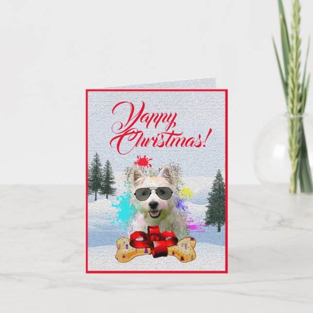 Tarjeta personalizable de Navidades de perro blanc (Anverso)