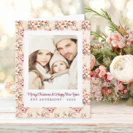 Tarjeta Personalizable de Navidades rosados florales de ép