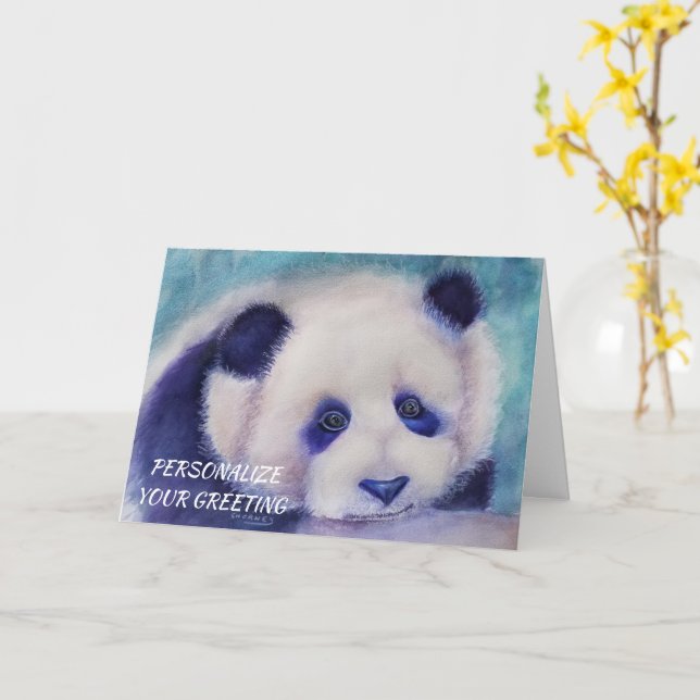 Tarjeta Personalizable de oso panda blanco y negro perezos (flor amarilla)