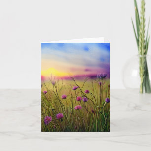 Tarjeta Personalizable de puesta de sol de flores silvestr