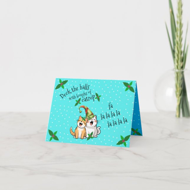 Tarjeta personalizable "Deck the halls with Catnip" (Anverso)