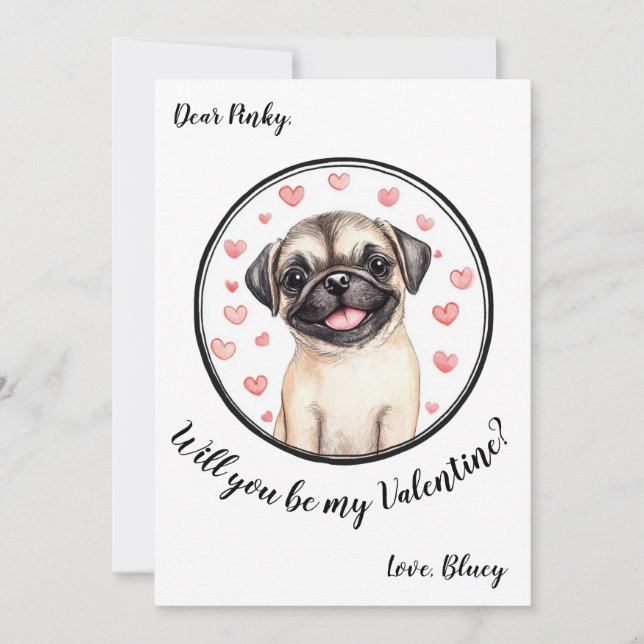 Tarjeta personalizable del Día de San Valentín Pug (Anverso)