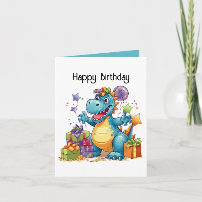 Tarjeta Personalizable feliz cumpleaños de niños dinosauri (Anverso)