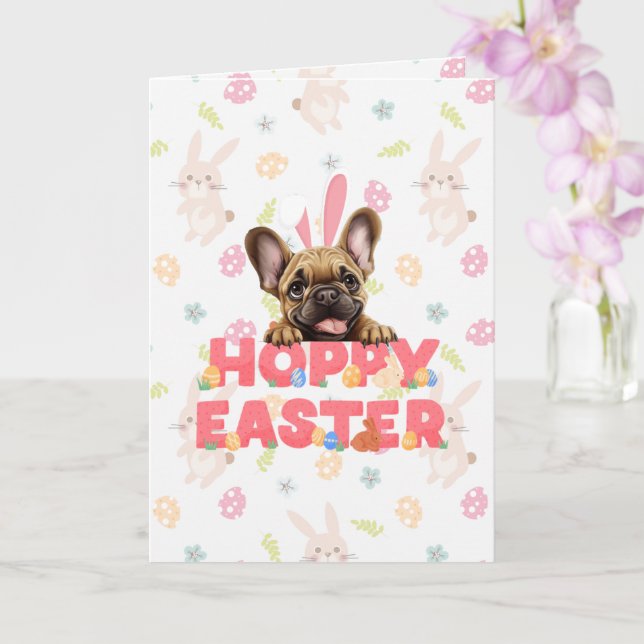 Tarjeta Personalizable Hoppy Frenchie Easter (Orquídea)