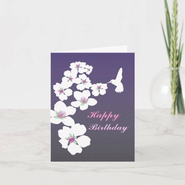 Tarjeta Personalizable: Hummingbird y florece con morado (Anverso)
