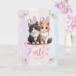 Tarjeta Personalizable lindo Duo Kitten Bunny Easter
