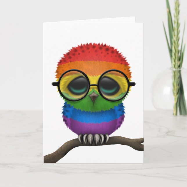 Tarjeta Personalizable Nerdy Rainbow Gay Pride Baby Owen M (Anverso)