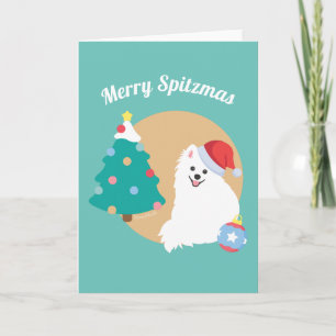 Tarjeta Personalizable - Perro Cute Japanese Spitz Navidad
