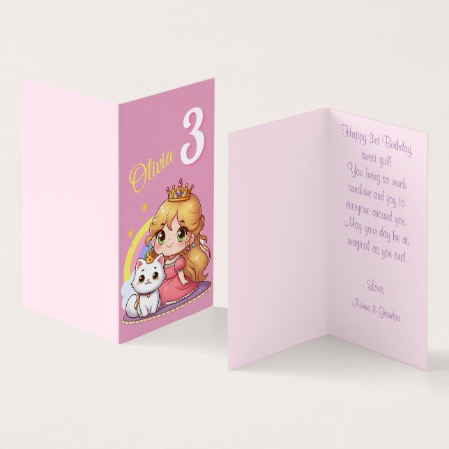 Tarjeta Personalizable princesa con gato blanco (Interior y exterior)