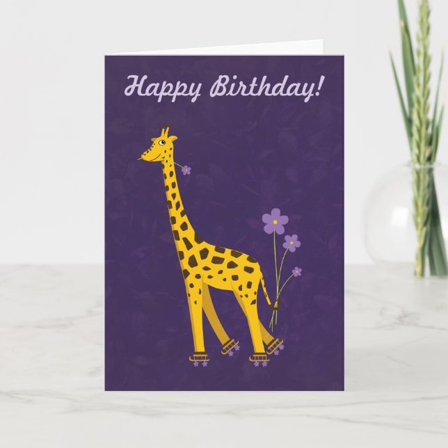 Tarjeta Personalizable púrpura Textos divertidos Giraffe C (Anverso)