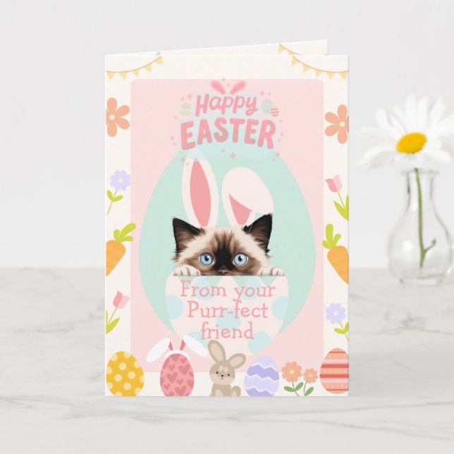 Tarjeta Personalizable Purr-fect Ragdoll Cat Bunny Easter (Planta pequeña)