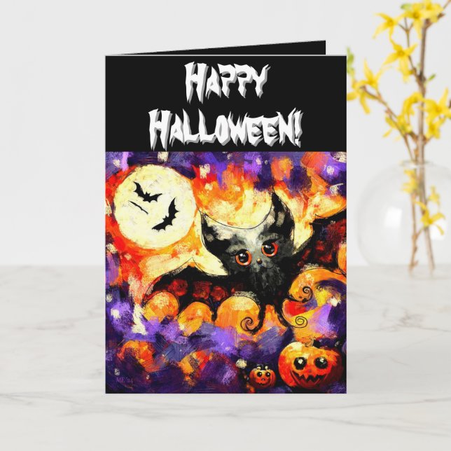 Tarjeta Personalización de Bat & Jack-O-Lanterns de Hallow (flor amarilla)