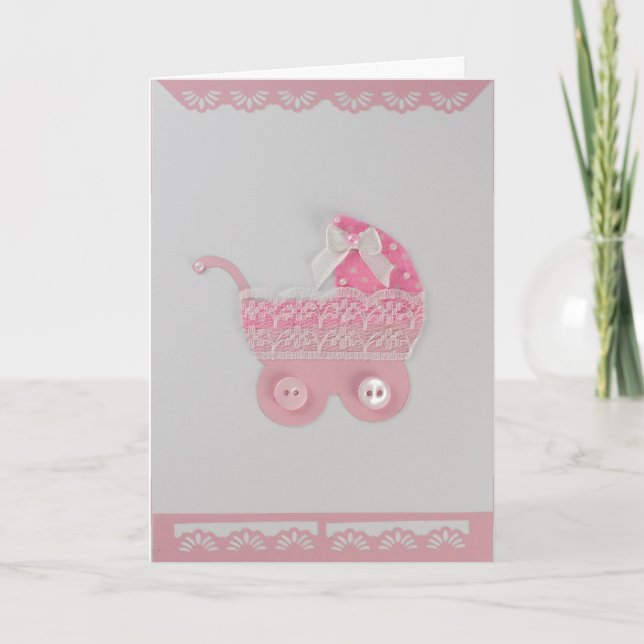 Tarjeta Personalización de la bebé niña Pink Stroller con  (Anverso)