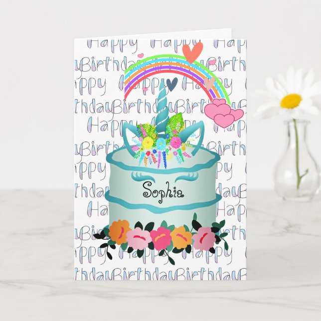Tarjeta Personalización del pastel de unicornio infantil (Planta pequeña)