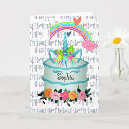 Tarjeta Personalización del pastel de unicornio infantil