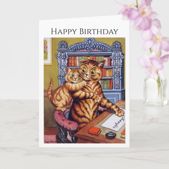 Tarjeta Personalización Nombre Cumpleaños Gatos Kitten Lou (Orquídea)