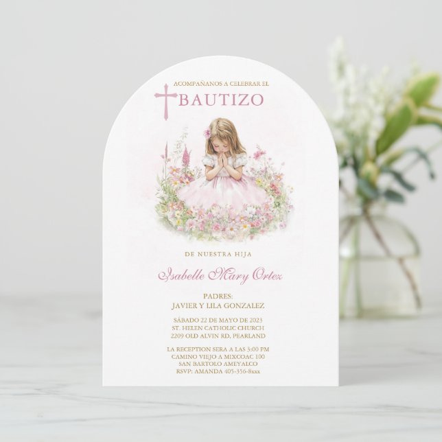 Tarjeta personalizada Bautizo Niña (Anverso de pie)