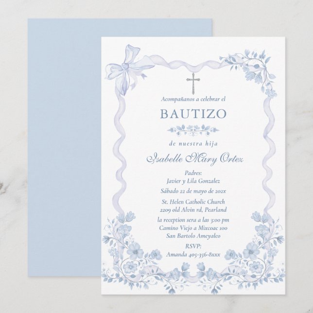 Tarjeta Personalizada Bautizo Niña -> Tarjeta Pers (Anverso / Reverso)