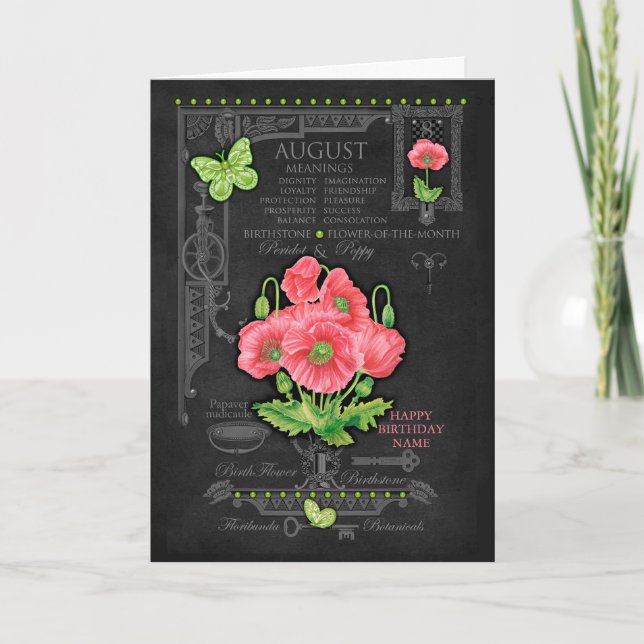 Tarjeta personalizada Birt Flower August Chalk (Anverso)