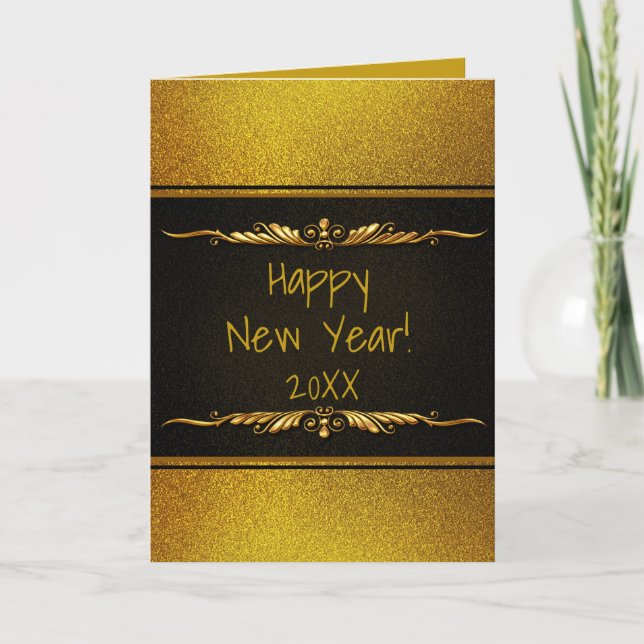 Tarjeta personalizada Black and Gold FAPPY NEW YEA (Anverso)
