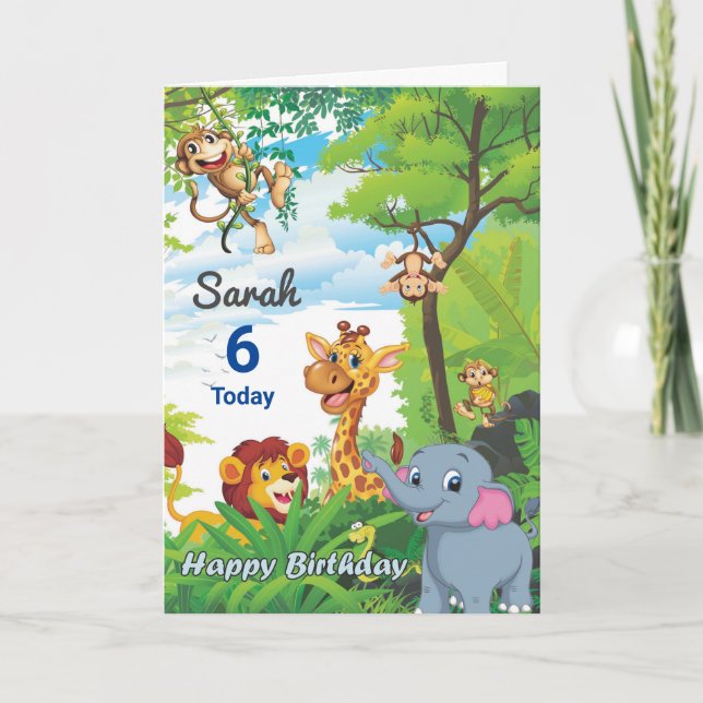 Tarjeta personalizada con tema de la jungla para n (Anverso)