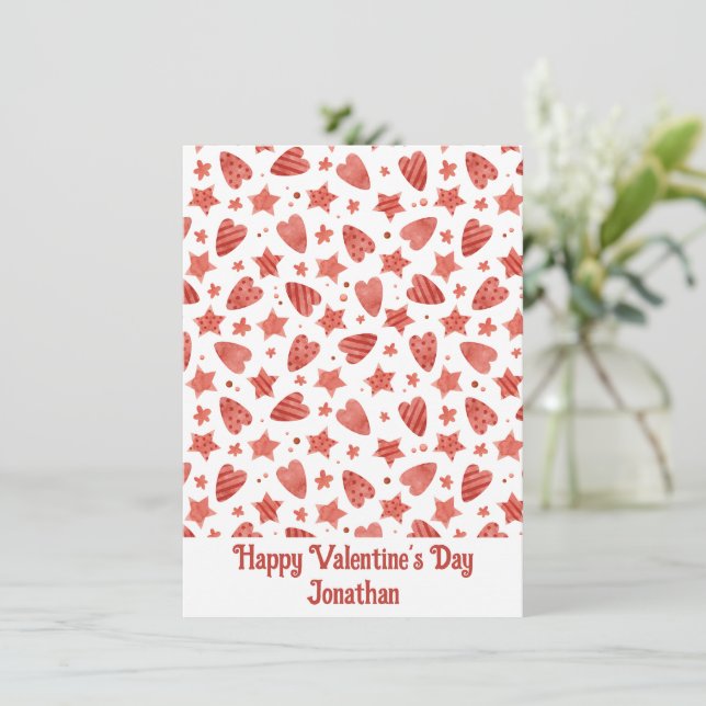 Tarjeta Personalizada Corazones y Estrellas de San (Anverso de pie)