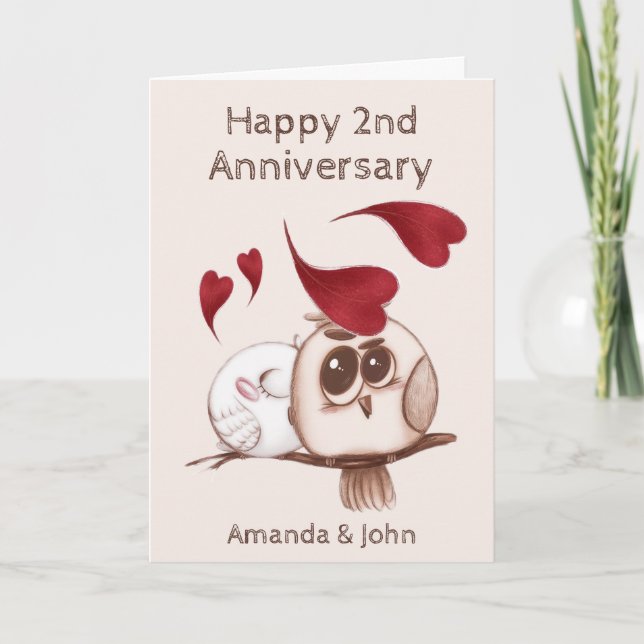 Tarjeta personalizada Cute Owls Pareja Aniversario (Anverso)