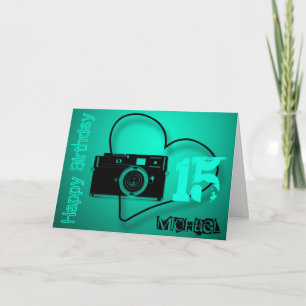 Tarjeta personalizada de 15º cumpleaños de cámara