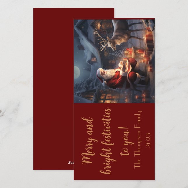 Tarjeta personalizada de adultos mayores y renos (Anverso / Reverso)