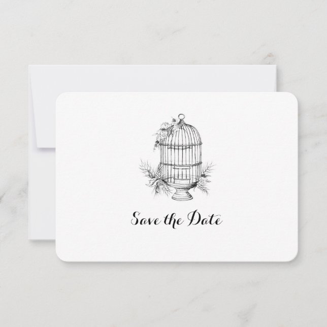 Tarjeta personalizada de aviso de boda en jaula de (Anverso)