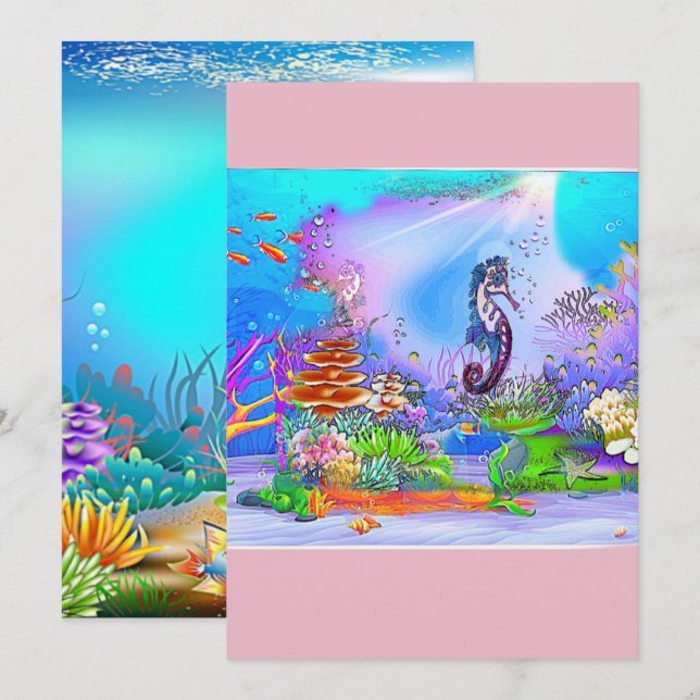 Tarjeta personalizada de caballito de mar colorido (Anverso / Reverso)