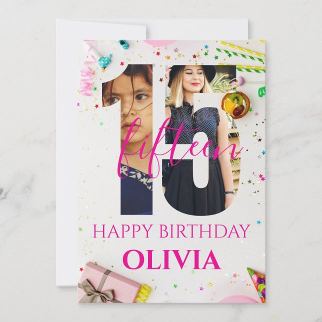 tarjeta personalizada de cumpleaños 15 feliz (Anverso)