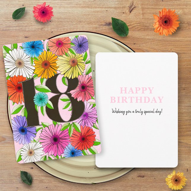 Tarjeta personalizada de cumpleaños 18 rosa floral (Subido por el creador)